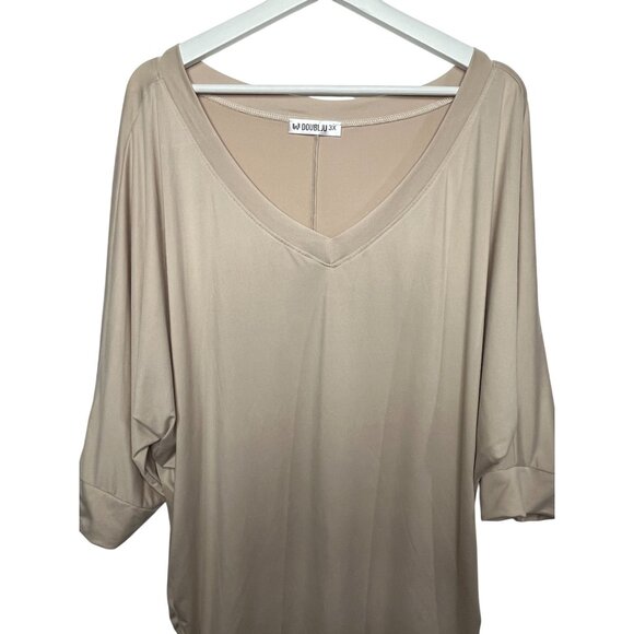 Doublju 3X Brown Dolman Sleeve Tunic Blouse V-Neck Oversized Plus Size Top - Picture 3 of 10